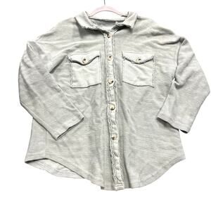 Women's Baby Blue Distressed Button Down Shacket Size Medium